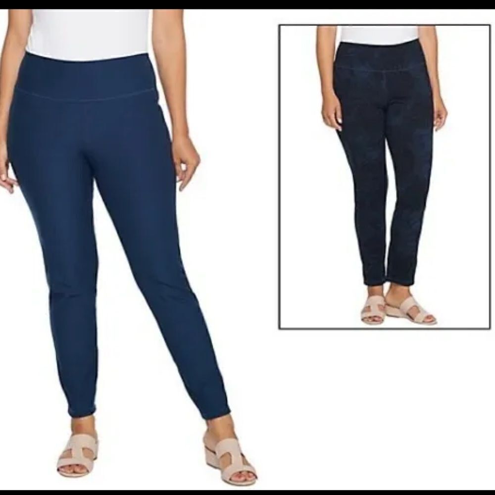 NEW Women with Control Renee's Reversibles Ankle Pants Ink/Leaf QVC large tal LT